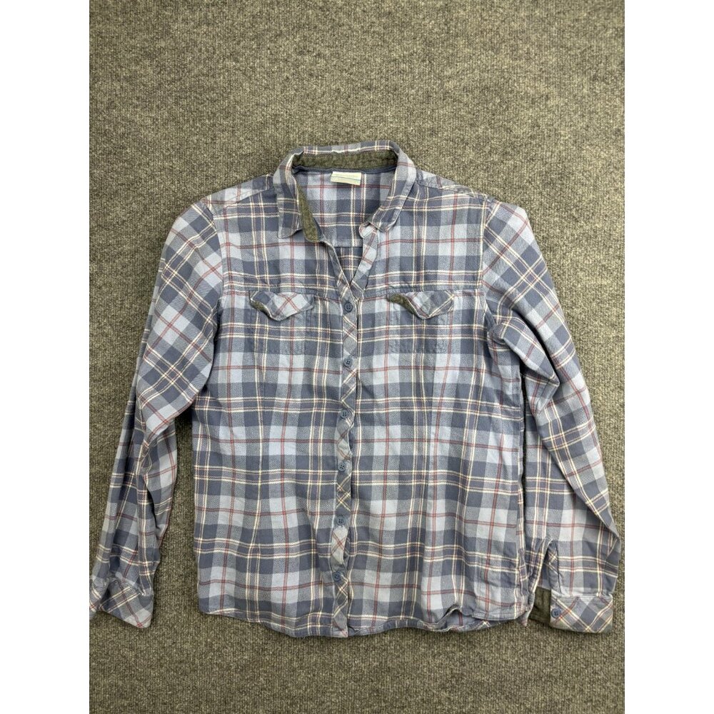Columbia Shirt Womens‎ Large Blue Gray Plaid Flannel Button Front Long Sleeve